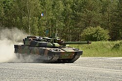 A French Leclerc tank in camouflage Central-Europe in 2018