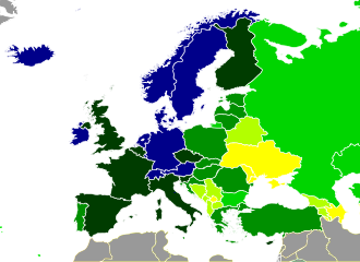 GDP (PPP) per capita of European countries >$60,000 $50,000 – $60,000 $40,000 – $50,000 $30,000 – $40,000 $20,000 – $30,000 $10,000 – $20,000