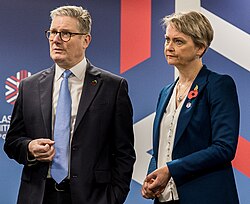 Cooper with Prime Minister Keir Starmer at the 92nd Interpol General Assembly, 4 November 2024