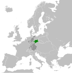 The Kingdom of Saxony in 1812 (green), within the Confederation of the Rhine (dark grey)