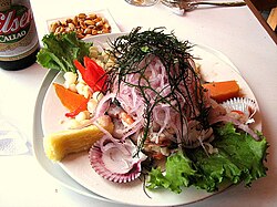 Ceviche is a popular lime-marinated seafood dish which originated in Peru.
