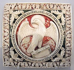 Carolingian ivory plaque with the Eagle of Saint John with halo, Victoria & Albert Museum.