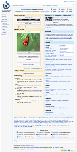 A screenshot of the home page of Wikimedia Commons