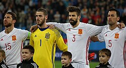 Busquets (furthest right) lining up for Spain in 2017
