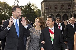 Enrique Peña Nieto and Angélica Rivera with Spanish Prince (now King Felipe VI) in 2012