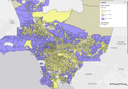 Percentage of households with incomes above $150k across Los Angeles County census tracts