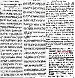 Letter by Albert Einstein, Bruria Kaufman and others criticizing Menachem Begin and his party at the time, Herut.
