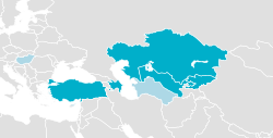 Members of the Organization of Turkic States (light blue states are observers)