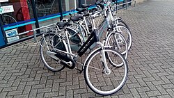 A bicycle shop displays bikes for sale.