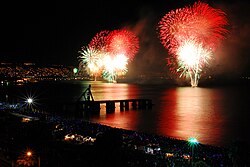 Fireworks launched from the sea for New Year's 2007