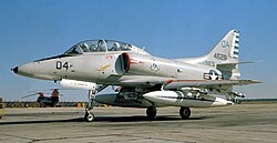 Douglas TA-4F, a two-seat combat-capable training version of the single seat A-4 Skyhawk.