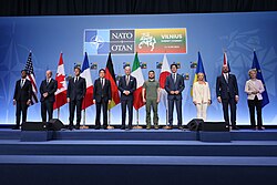 Ukrainian president Volodymyr Zelenskyy and Western leaders at the NATO Summit in Vilnius on 12 July 2023