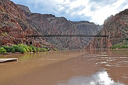 The Black Suspension Bridge crosses the Colorado River in the Grand Canyon at Phantom Ranch, Arizona.