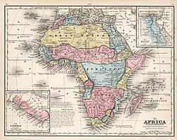 Map of Africa in 1865, before the Berlin Conference established principles governing European territorial claims in Africa.