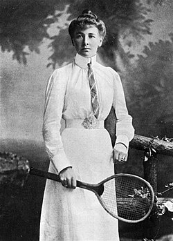 Charlotte Cooper of the United Kingdom, the first female Olympic champion, in the 1900 Games