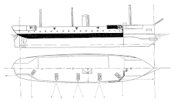 Plan and section of HMS Shannon from Harper's Monthly Magazine, February 1886.