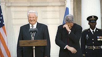 Boris Yeltsin and Bill Clinton enjoying a joke