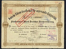 Share of the Deutsche Edison-Gesellschaft für angewandte Elektricität, issued 20 May 1883