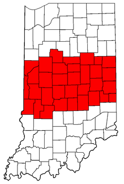 Highlighted are the counties in Central Indiana