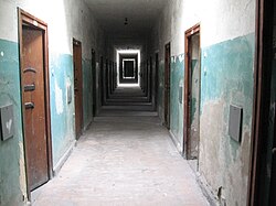 The hallway of a Dachau bunker.