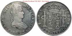 Silver coin: 8 reales Viceroyalty of the Río de la Plata with a portrait of King Fernando VII, 1823[4]