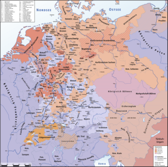 Distribution of Protestantism and Catholicism in Central Europe on the eve of the Thirty Years' War in 1618
