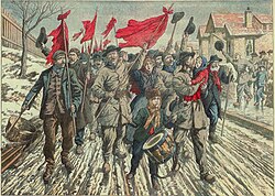 Front page of Le Petit Journal (1906) depicting striking miners in Pas-de-Calais following the Courrières mine disaster