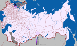 Geographic distribution of Estonian in the Russian Empire according to the 1897 census