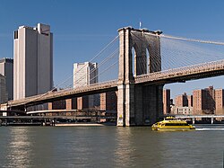 The Brooklyn Bridge, one of several bridges crossing the East River and connecting Long Island with Manhattan