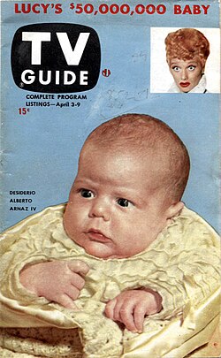 The first issue of TV Guide (April 3, 1953), featuring Desi Arnaz Jr., the younger child of Lucille Ball (seen at upper right inset)