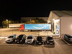 Amazon Transportation Services truck at an Amazon Logistics delivery station