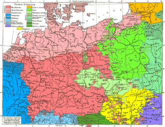 Language map from a German atlas, printed in 1881