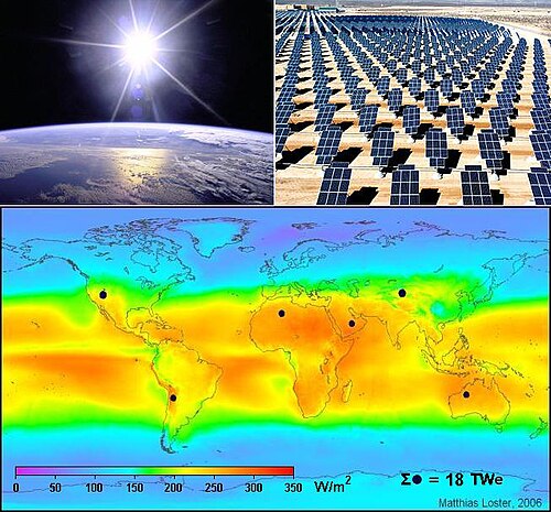 Sunlight carries radiant energy in the wavelengths of visible light. Radiant energy may be developed for solar power generation.