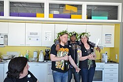 A Somali man and Finnish friends at a celebration in Helsinki.