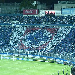 Cruz Azul fans display a tifo of the club's crest during the 2012 Copa Libertadores match against Corinthians.