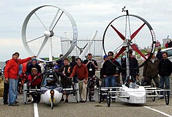 Competition rotor-powered vehicles: Ventomobile and winD TUrbine set for a drag race