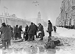 Citizens of Leningrad during the 872-day siege, in which more than one million civilians died, mostly from starvation, Nevsky Prospect (then known as the 25 October Prospekt)