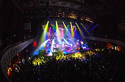 The stage of the Tabernacle during a live performance by the band STS9