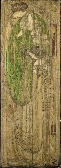 Margaret MacDonald's famous gesso panel O ye, all ye that walk in Willowood.