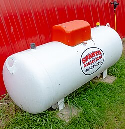 Liquefied petroleum gas tank on a rural farm