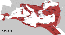 The Eastern Roman (Byzantine) Empire in 555 under Justinian the Great, at its greatest extent