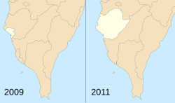 Map of Tainan City before and after December 25, 2010