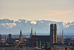View of Munich with the Alps in the background