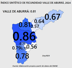 Total fertility rate by municipality Valle de Aburrá (Medellín metropolitan area), 2024