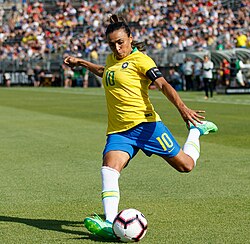 Marta playing for the Brazilian national team in 2018