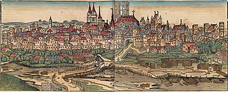 Munich in a 1493 woodcut from Hartmann Schedel's Nuremberg Chronicle