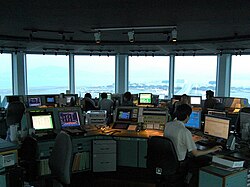 The interior of the airport control tower