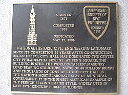 ASCE Historical Marker at Philadelphia City Hall.