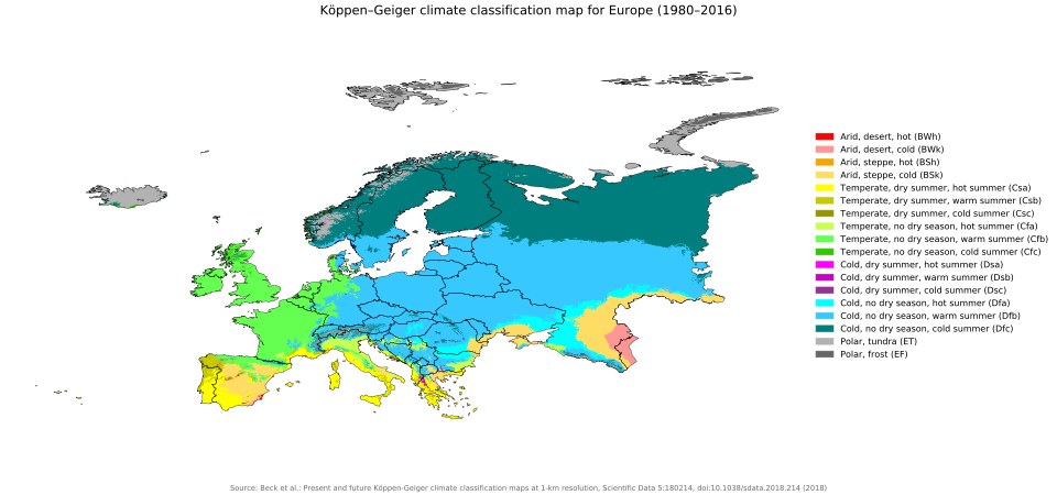 Köppen-Geiger climate classification map for Europe[242]