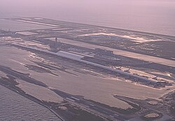 The airport, flooded by Typhoon Jebi